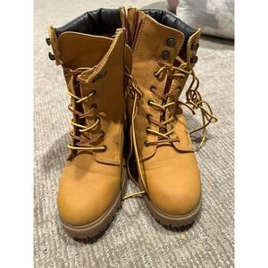 Kohls Jazzblue Wheat Combat Boots Womens 9.5 Tan Heeled Ankle Boot Side Zip
